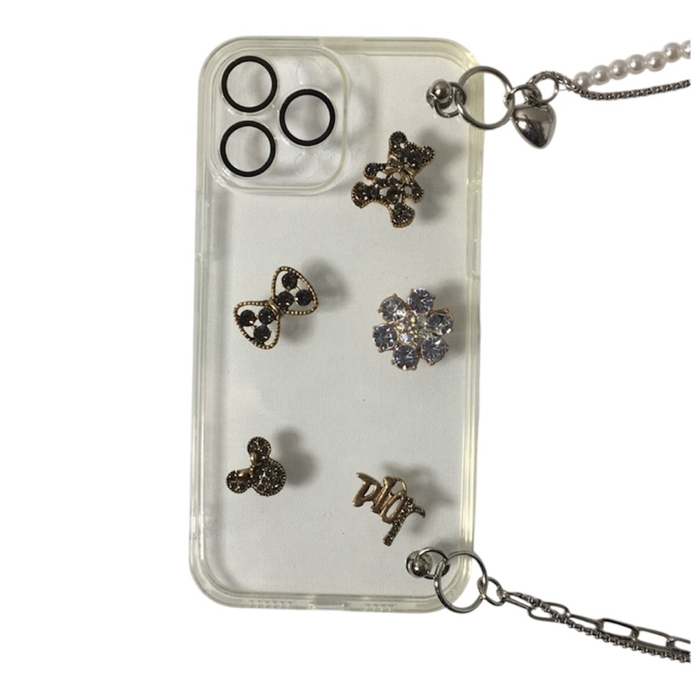 Clear Custom iPhone 13 Pro Max case with charms and chain